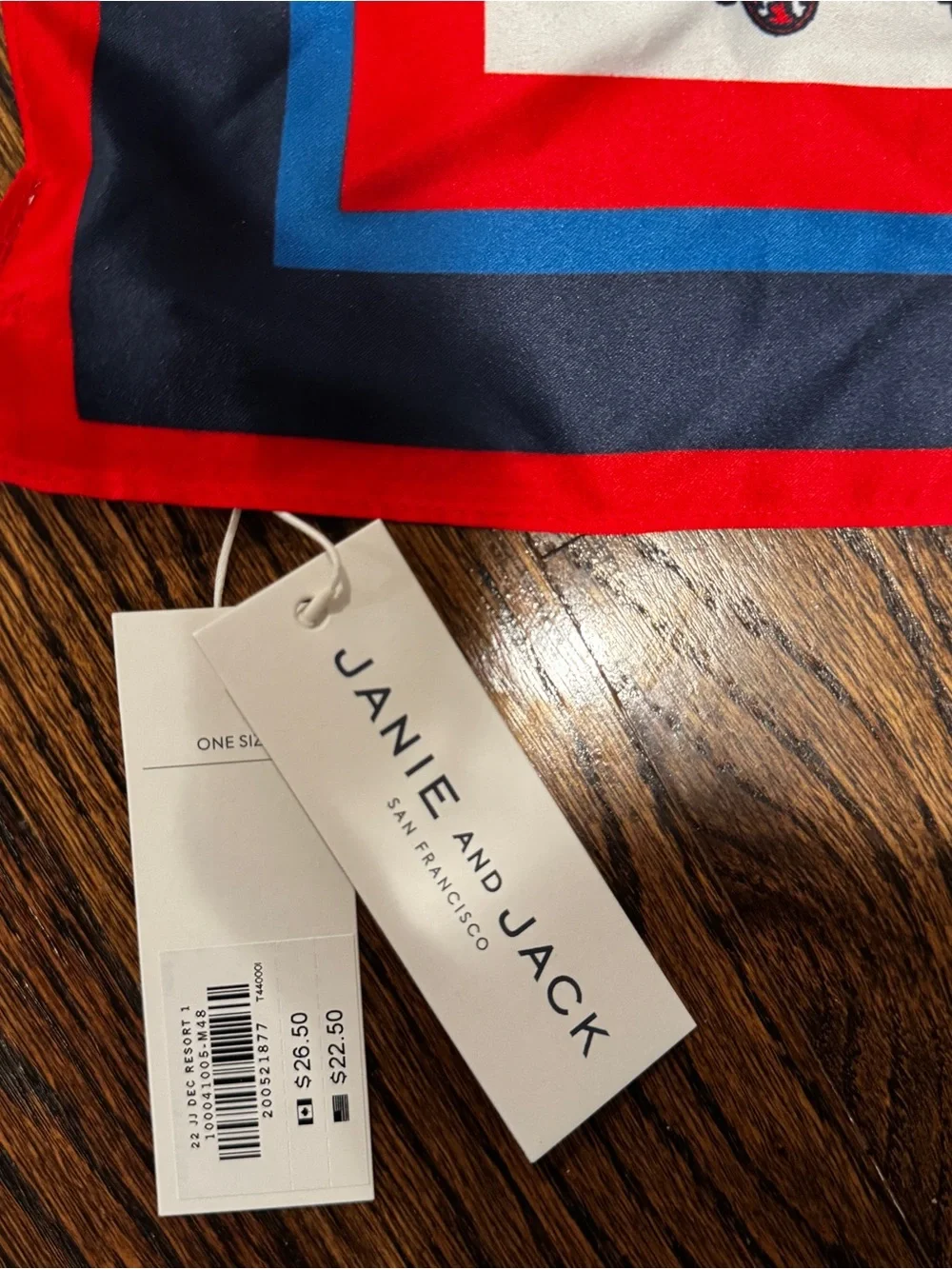 Janie and Jack Red, Navy & Blue Floral Border Silk Scarf